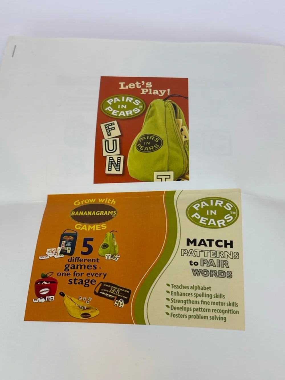 PairsinPears Bananagrams Pre Production Prototype Pairs In Pears Word Tile Game